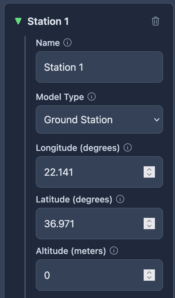 A screenshot of the ground station configuration