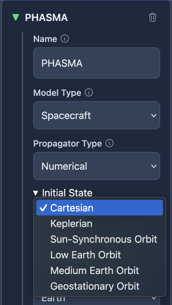 A screenshot of the initial state type selector