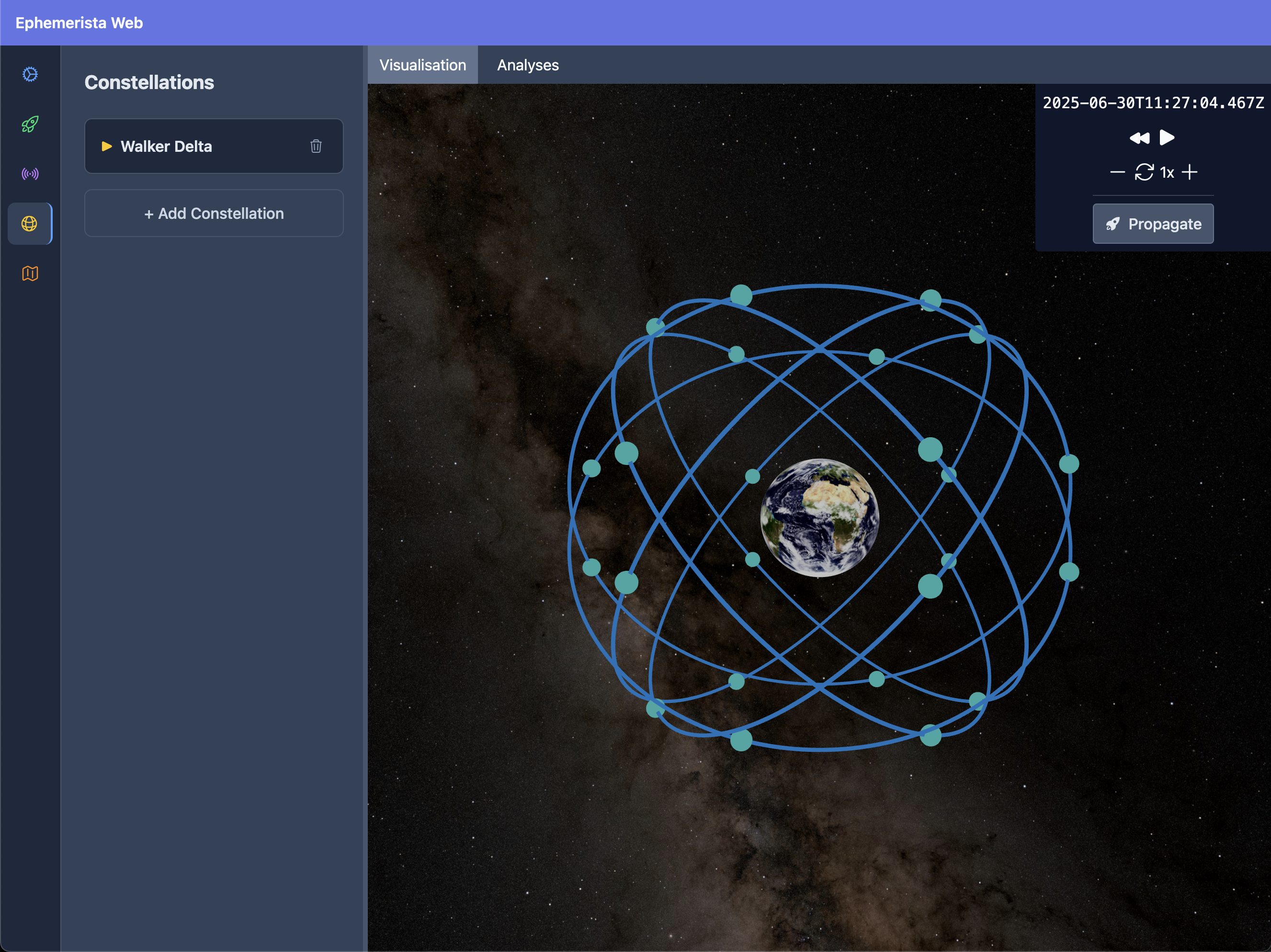 A screenshot of the main interface of the Ephemerista Web GUI