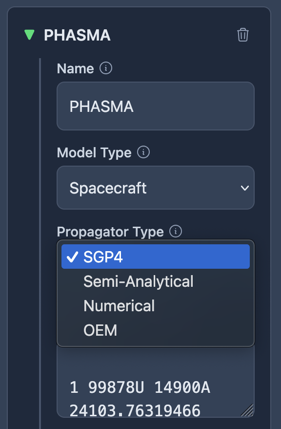 A screenshot of the propagator type selection
