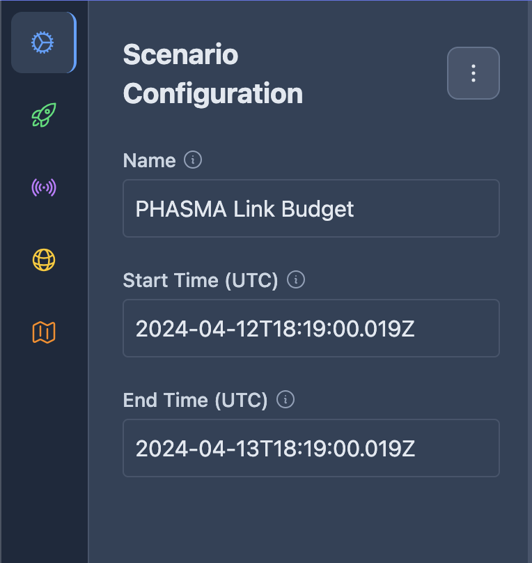 A screenshot of the scenario configuration panel